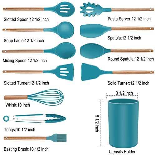 SZBOB Non-stick Silicone Cooking Utensils Set with Holder - 19PCS Kitchen Gadgets (Dark Blue)
