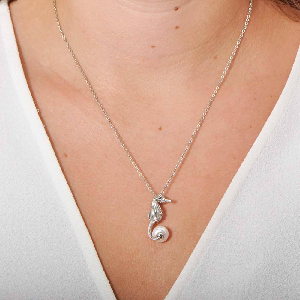 Pearl Seahorse’s Treasure Pendant - 925 Sterling Silver with Handcrafted Plumeria Engraving