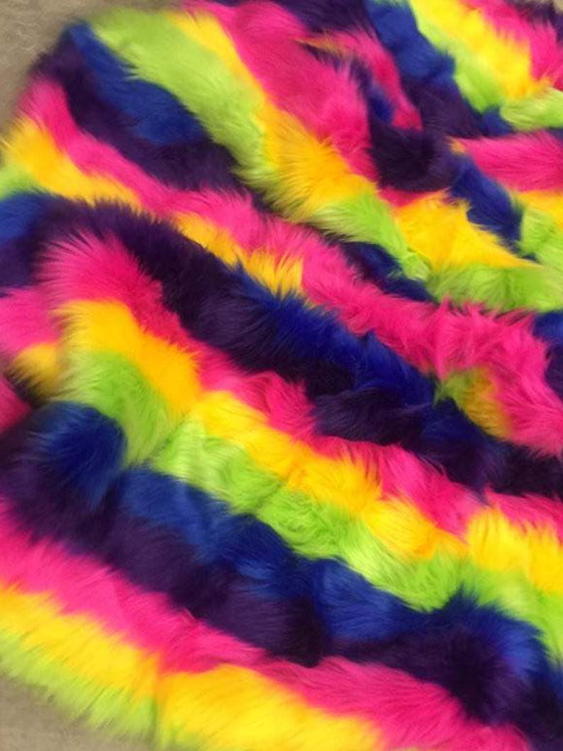 Faked Animal Fur Hot Rainbow Striped Faux Fur Fabric