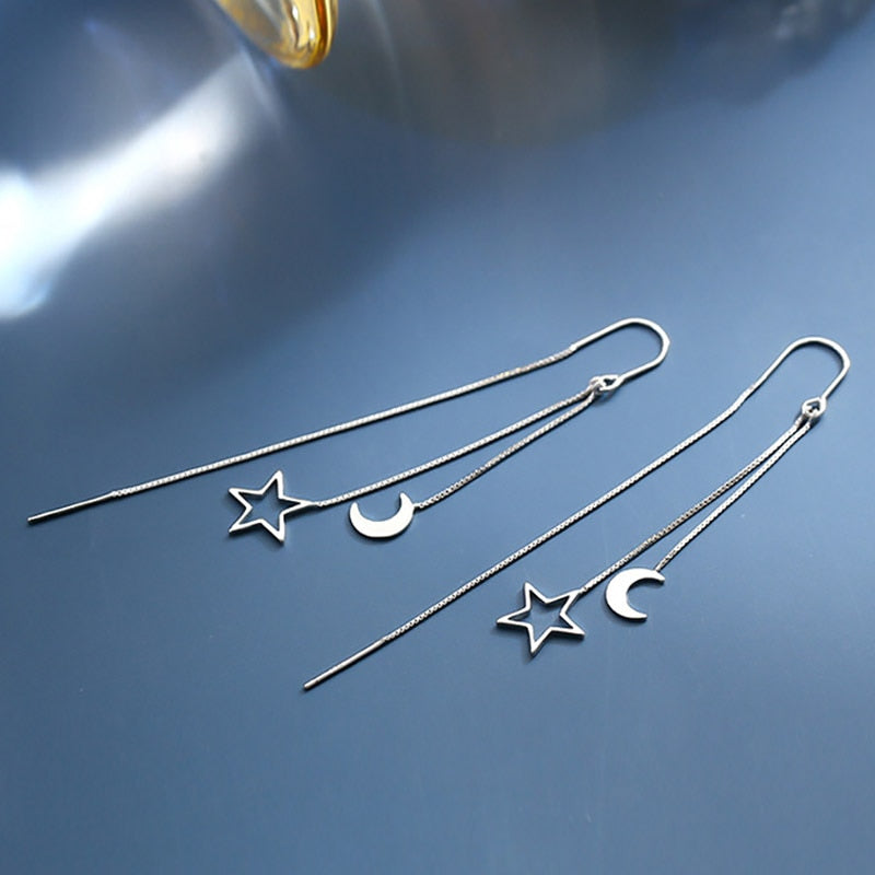 New Fashion Korean Chain Tassel Drop Earrings for Women - Retro Silver Color Hanging Earrings