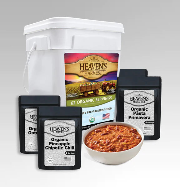 Organic Emergency Survival Food Bucket Kit [62 Servings] - Non-GMO & Made in USA
