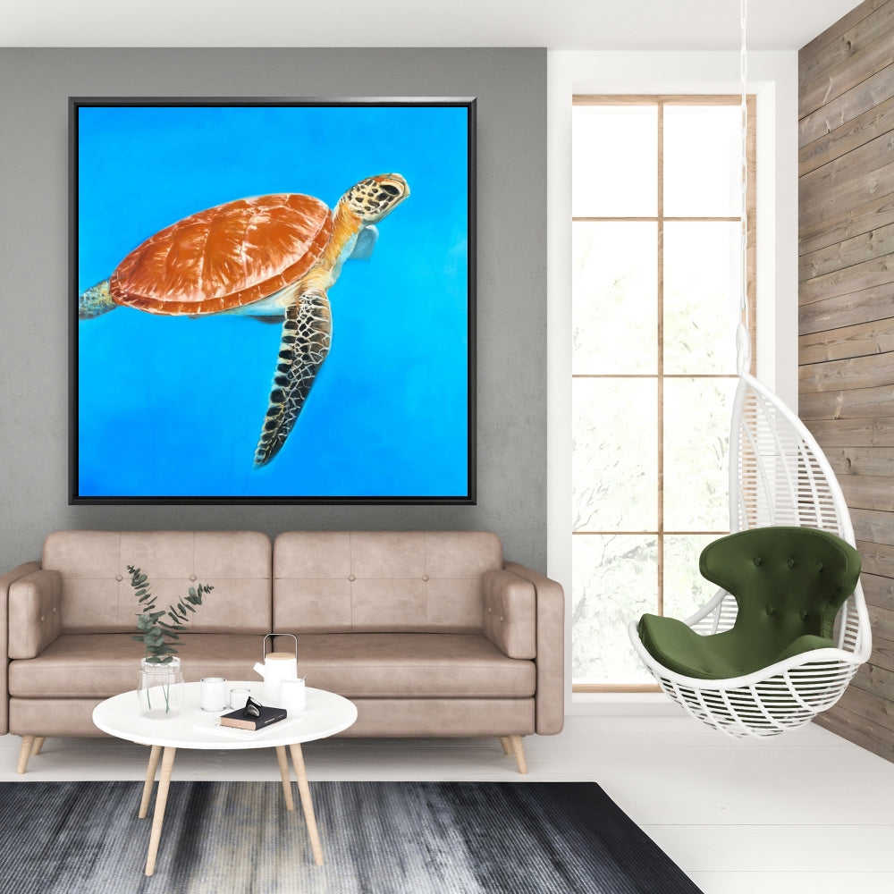 Green Aquatic Turtle Fine Art Gallery Wrapped Canvas 36x36