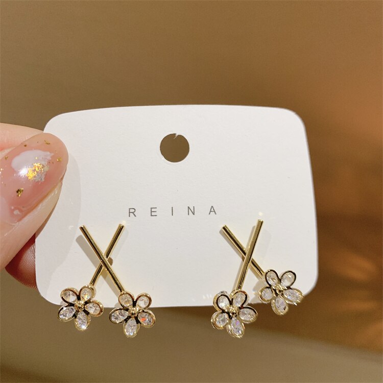 Korea Design Jewelry Simple Cross Double Flower Earrings for Women