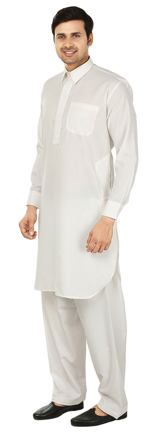 Men's Pathani Kurta Salwar Set - Indian Party Wear (White)