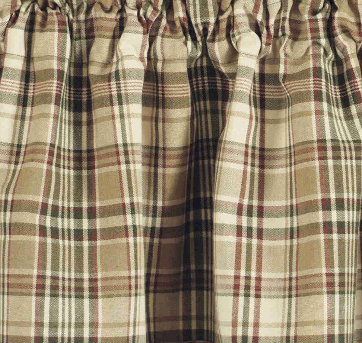Thyme Unlined Panel Curtains 63 - Burgundy, Pine Green, Tans, and Cream Plaid