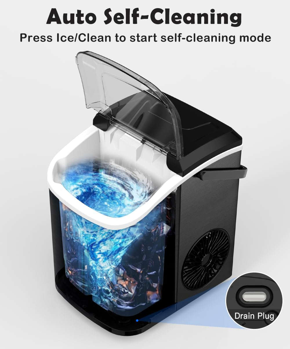 Countertop Nugget Ice Maker - Portable, Self-Cleaning, 34Lbs/Day, Stainless Steel Black