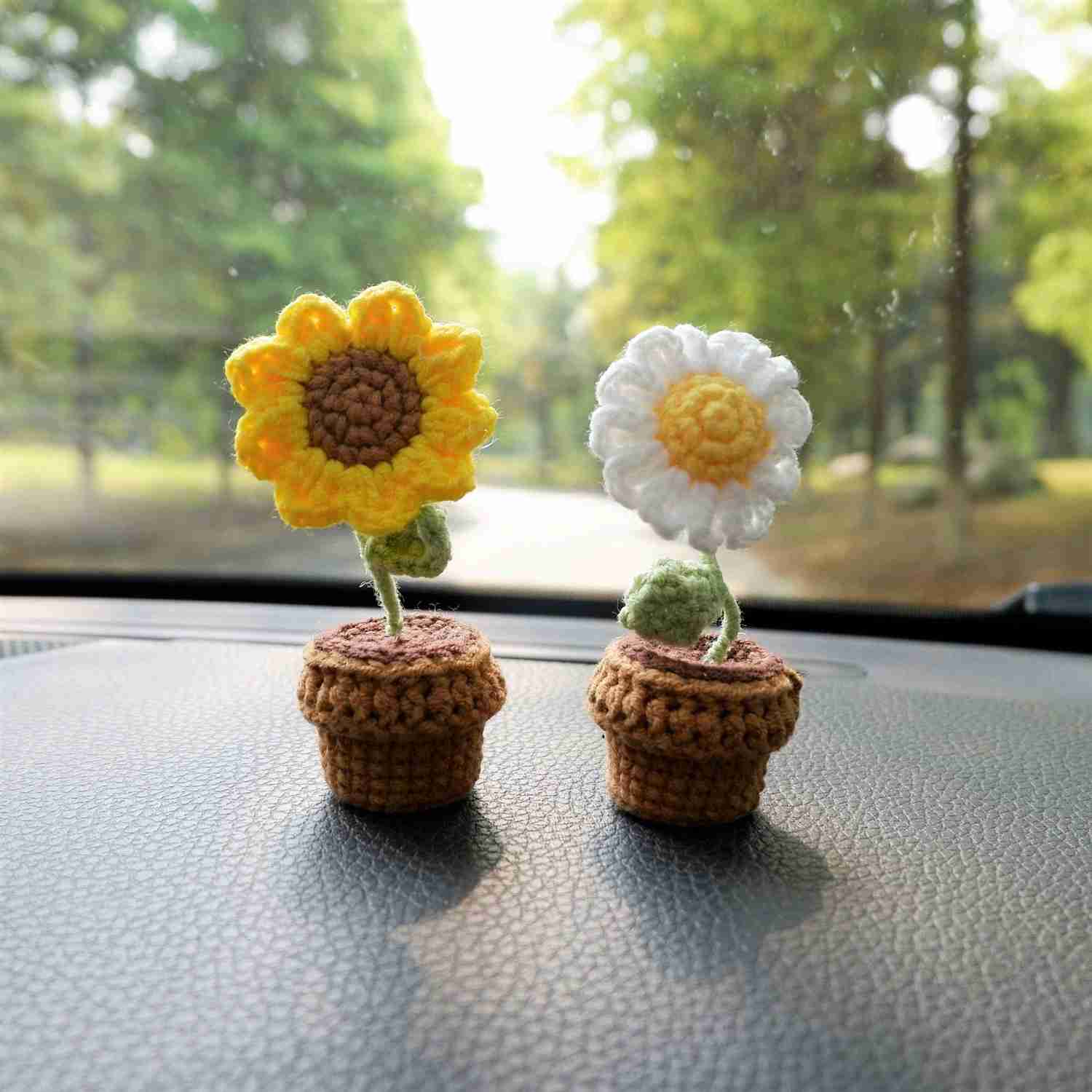 3pcs/2Pcs Mini Car Accessories - Mini Potted Sunflower/Daisy
