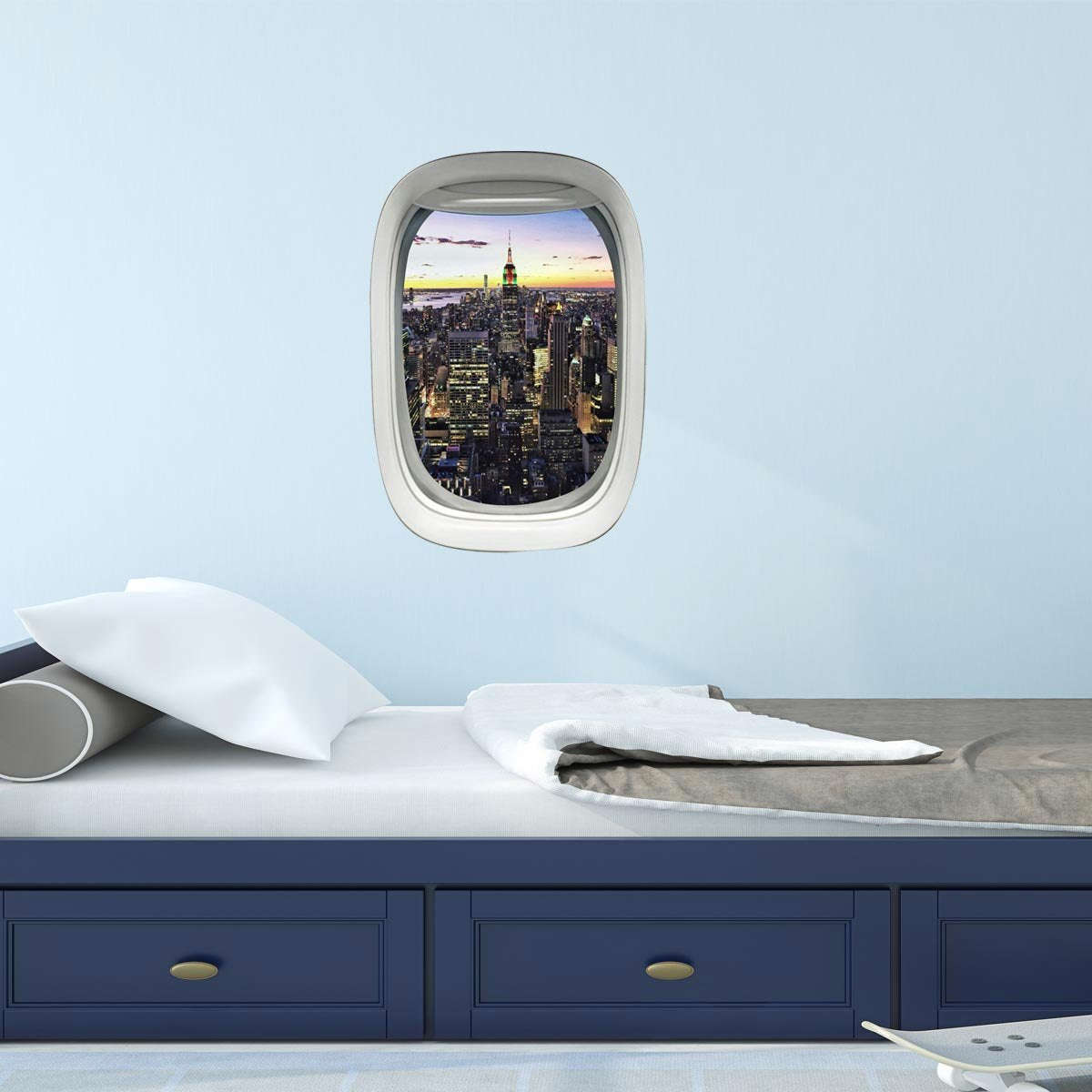 Airplane Window City View Peel and Stick Vinyl Wall Decal - PW3