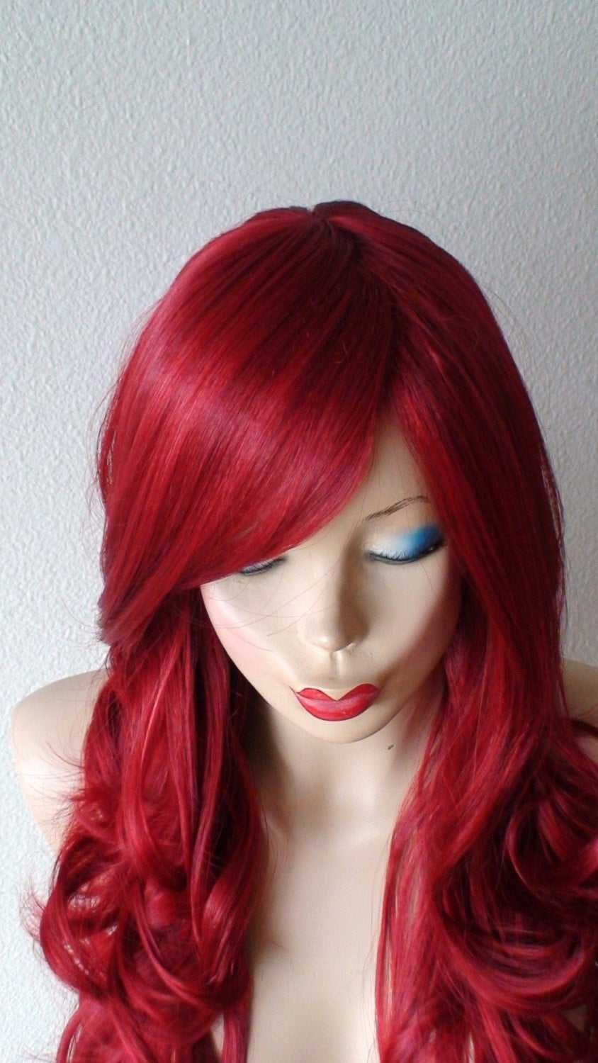 26 Lace Front Wine Red Long Curly Hair Long Side Bangs Wig