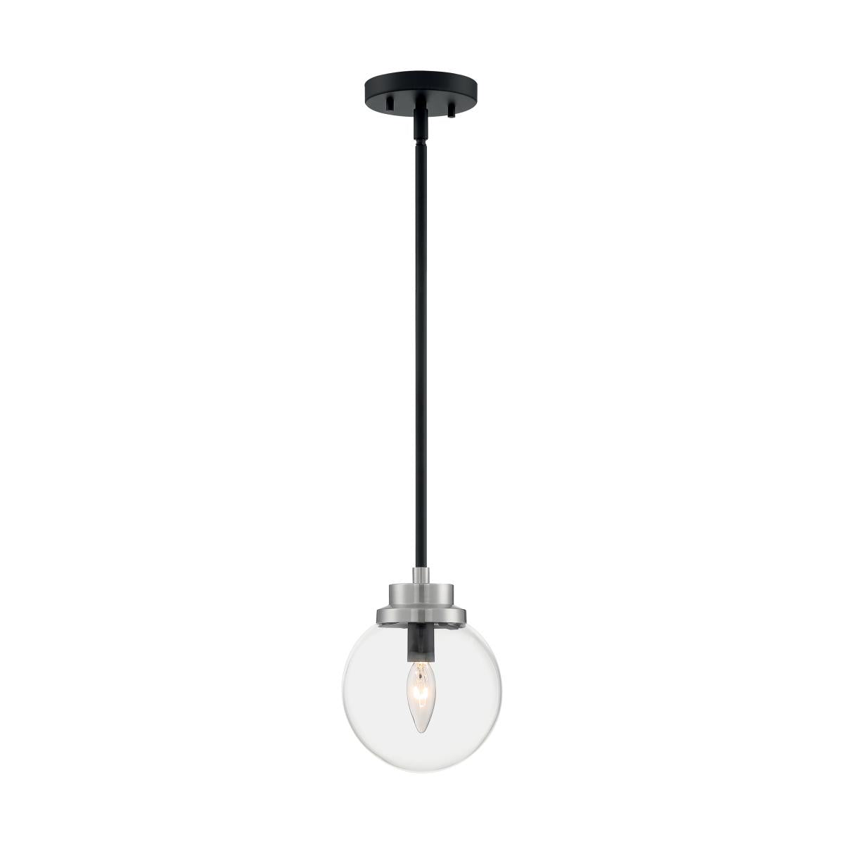 AXIS 1 Light Pendant with Clear Glass - Matte Black and Brushed Nickel Accents