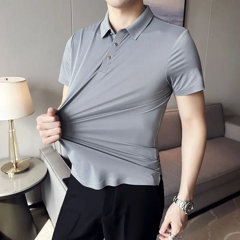 Nukty Men's Short Sleeve Polo Shirt - Summer Slim Fit High Elasticity Casual & Formal Shirt