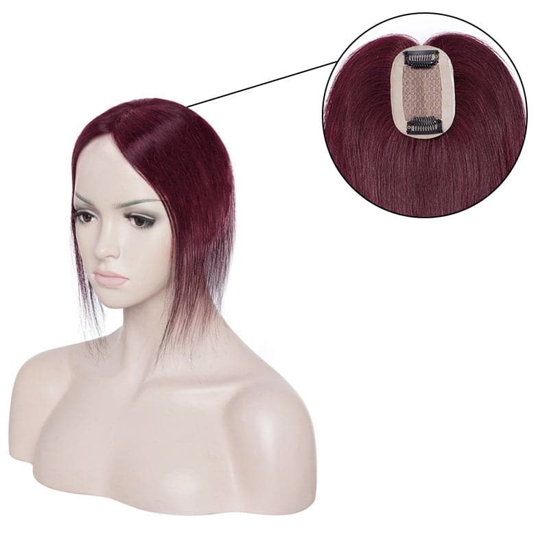 Daisy Human Hair Topper For Women Thinning Crown 6*9cm Silk Base Wine Red Straight
