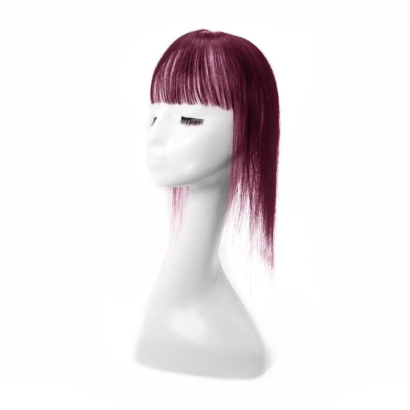 Daisy Human Hair Topper With Bang For Women Thinning Crown 6*9cm Silk Base Wine Red
