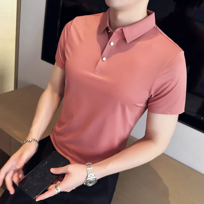Nukty Men's Short Sleeve Polo Shirt - Summer Slim Fit High Elasticity Casual & Formal Shirt