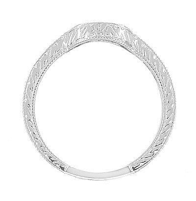 Art Deco Diamond Engraved Wheat Wedding Band in Platinum - Rounded Contoured