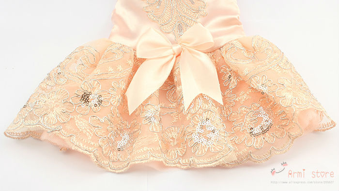 Armi Store Sequins Lace Embroidered Dog Dress - Princess Wedding Dresses for Dogs (XS, S, M, L, XL)