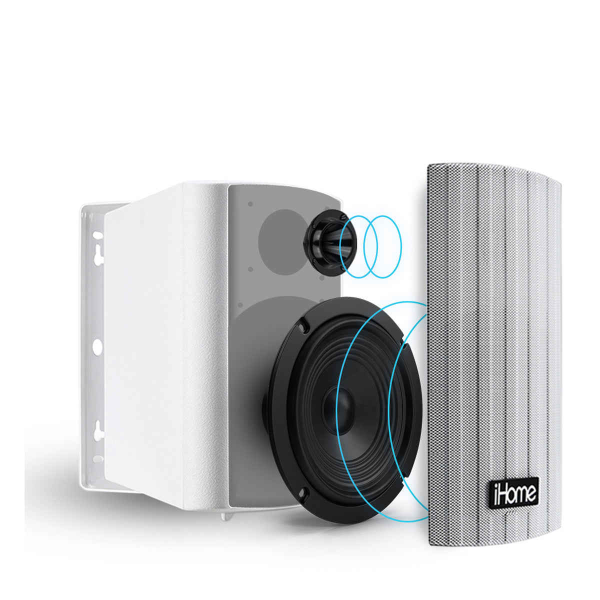 iHome iHSI-W525BT-PR-WHT 5.25" Waterproof Mountable Outdoor Bluetooth Speakers - Pair (White)