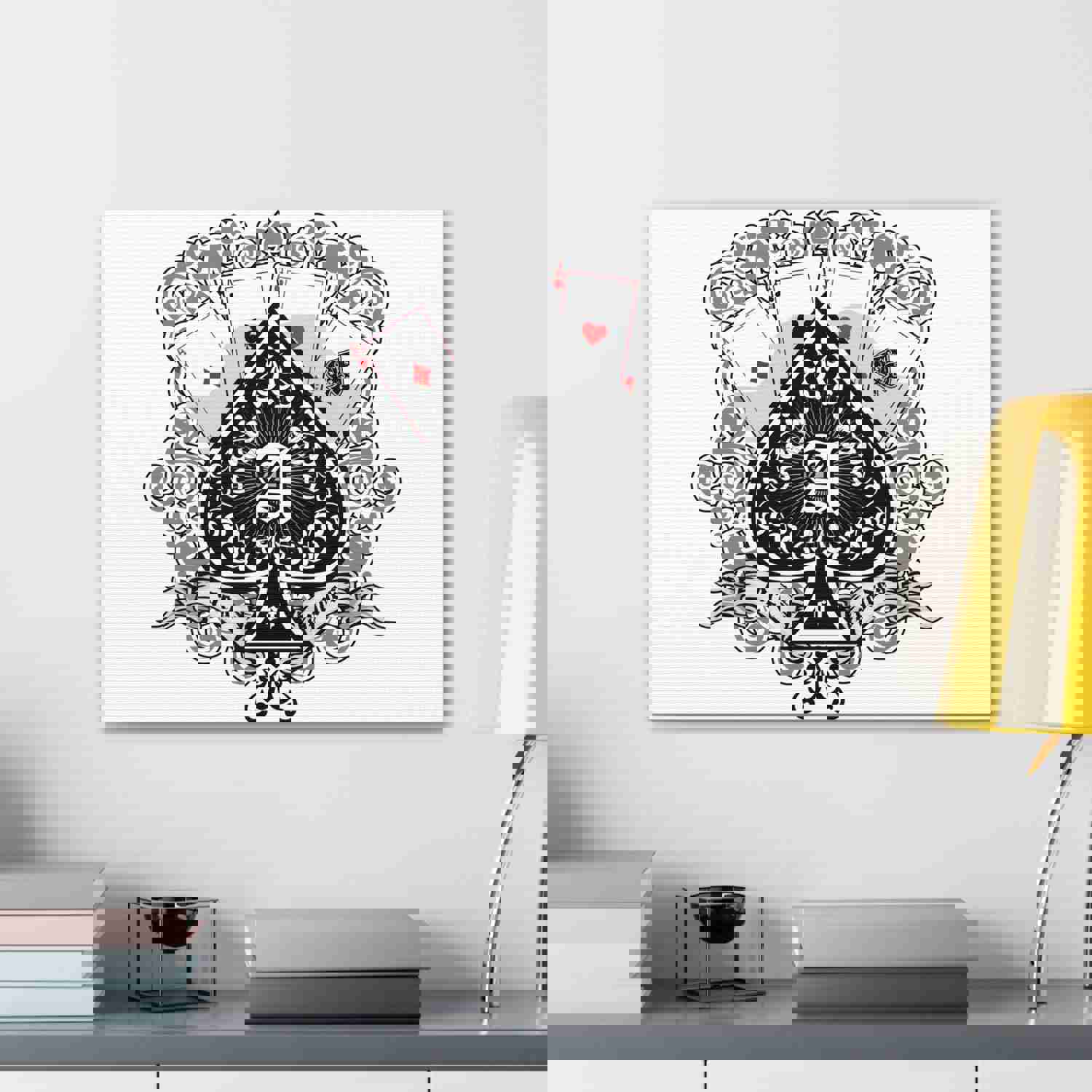Gothic Coat Of Arms Ace Of Spades Playing Card Canvas Wall Art - Ready-to-Hang Home Decor