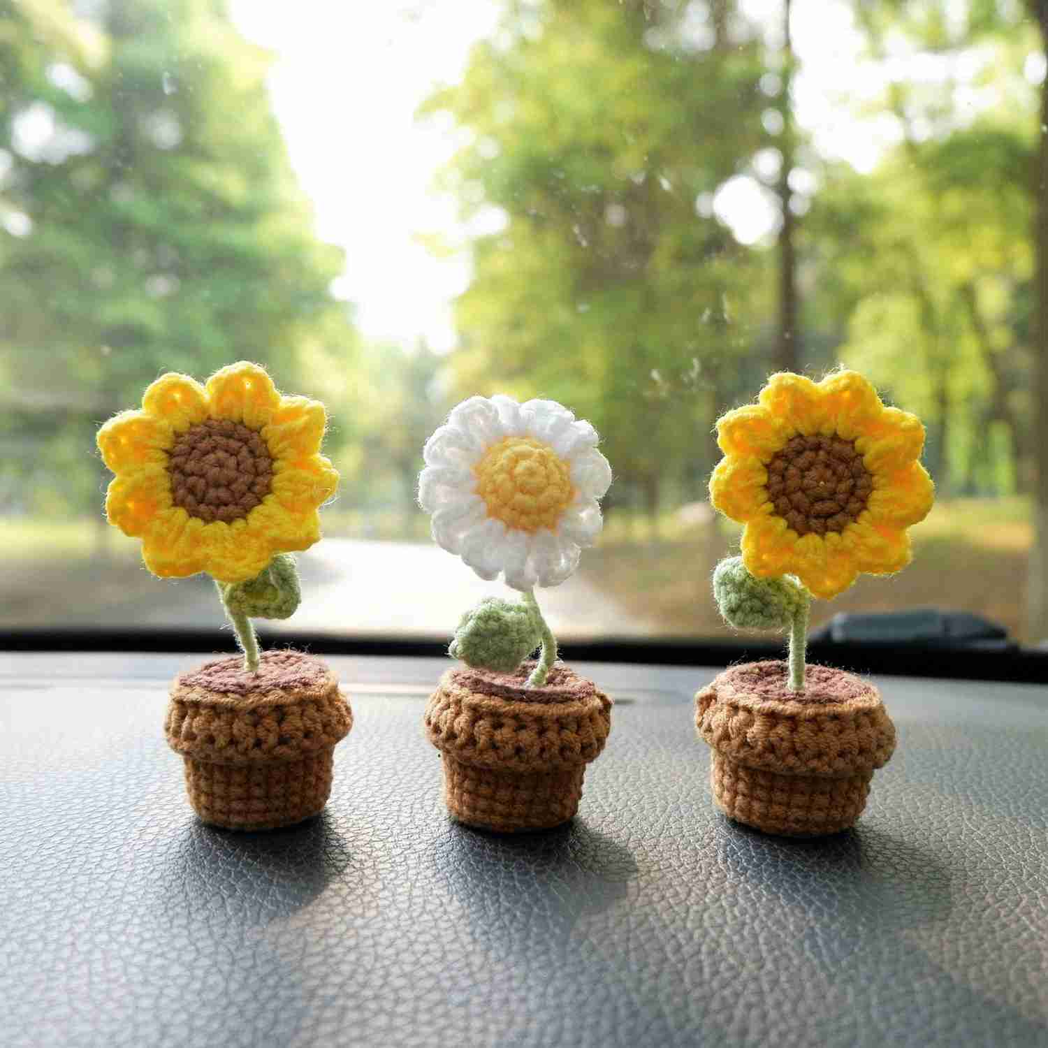 3pcs/2Pcs Mini Car Accessories - Mini Potted Sunflower/Daisy