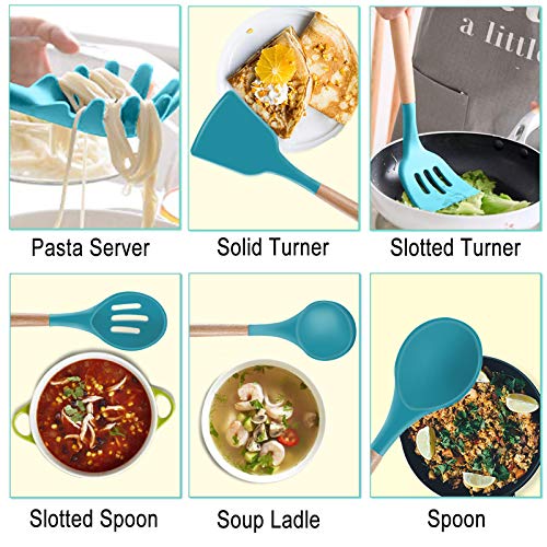 SZBOB Non-stick Silicone Cooking Utensils Set with Holder - 19PCS Kitchen Gadgets (Dark Blue)