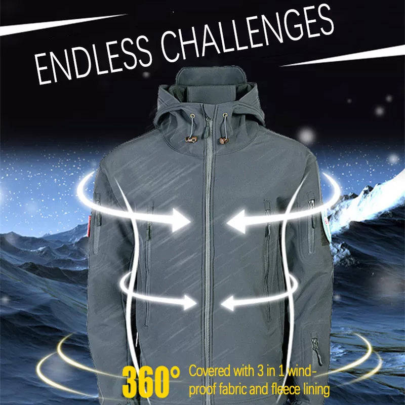 Men's Windproof Waterproof Jacket - Outdoor Winter Softshell with Fleece Lining