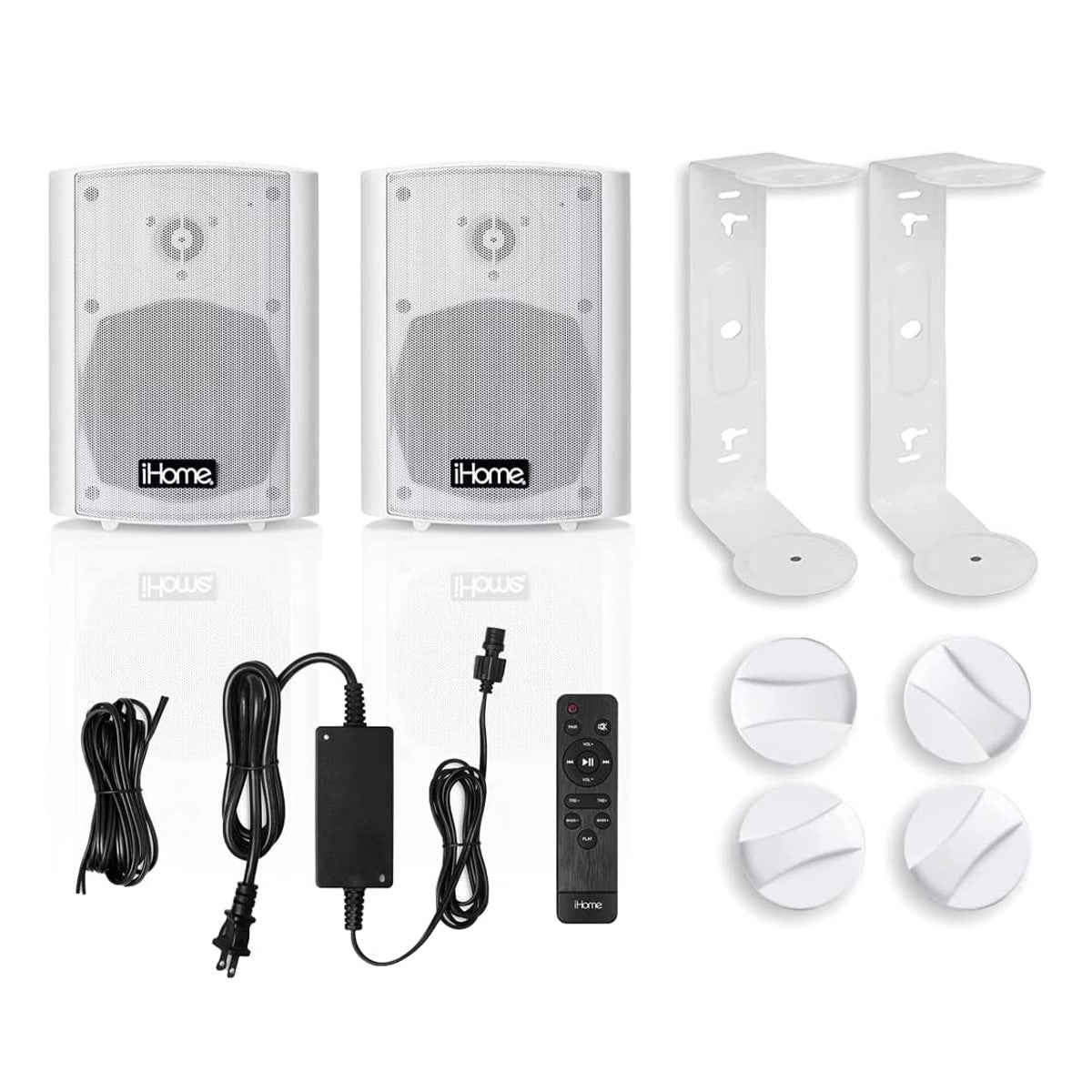 iHome iHSI-W525BT-PR-WHT 5.25" Waterproof Mountable Outdoor Bluetooth Speakers - Pair (White)