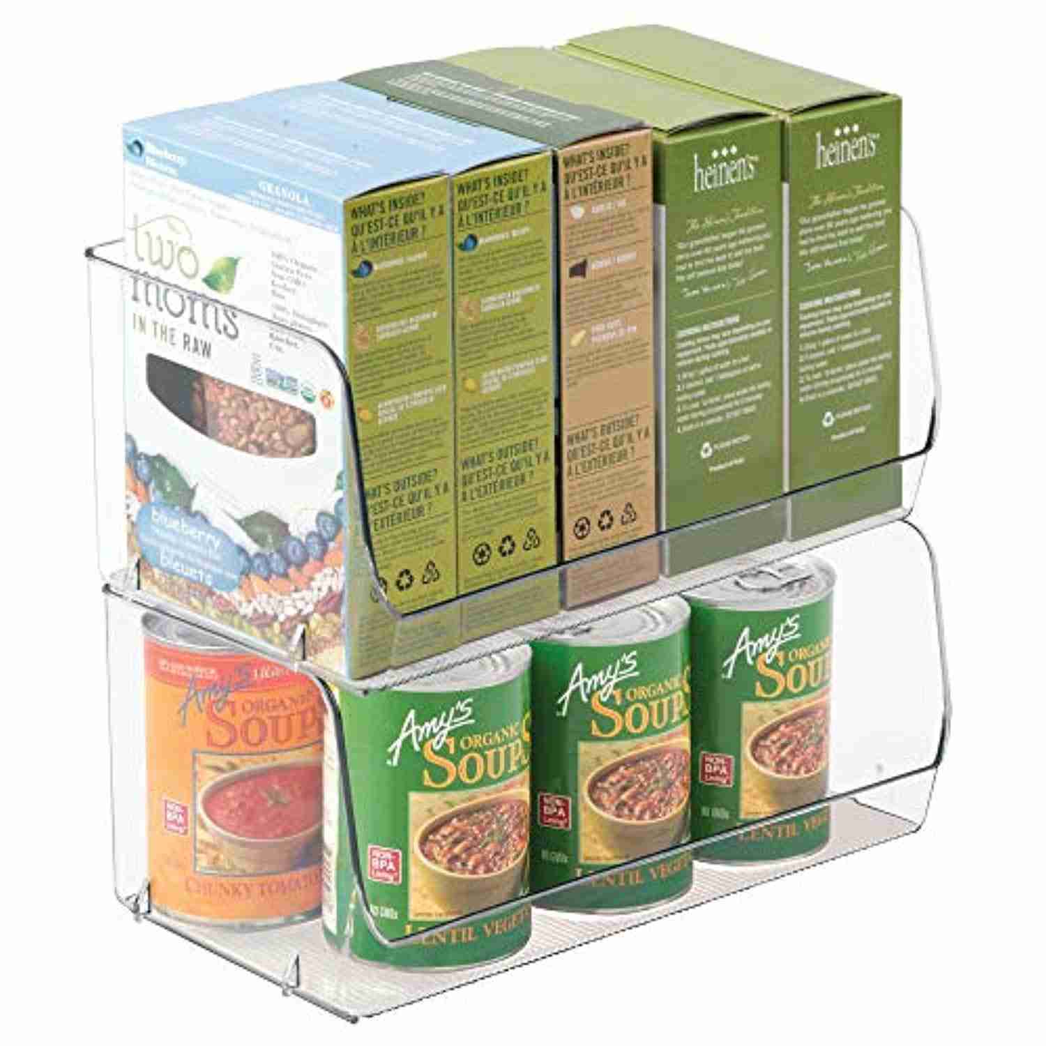 mDesign Medium Stackable Plastic Food Storage Organizer Bin Basket - 2 Pack, Clear