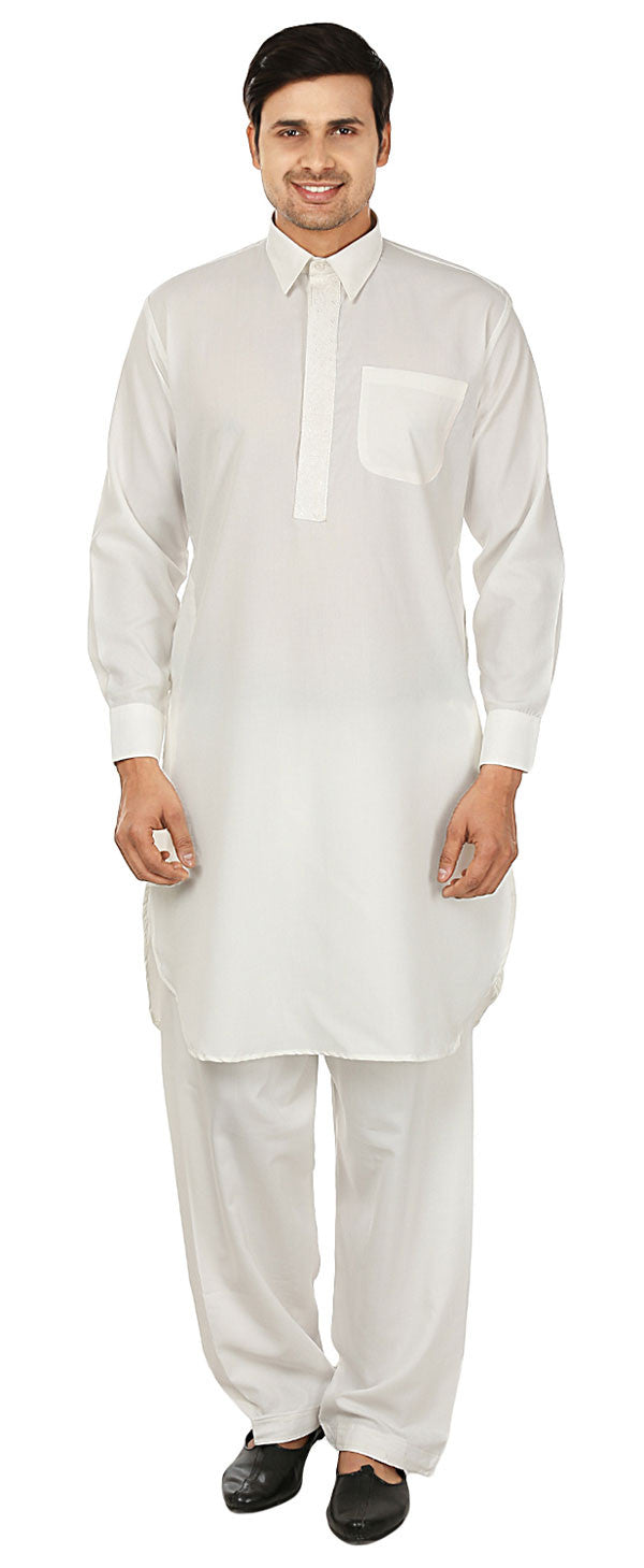Men's Pathani Kurta Salwar Set - Indian Party Wear (White)