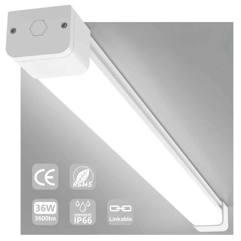 4ft LED Tri-proof Light - 36W, Dual Color (4000K & 5000K), 3600LM, Flicker-Free, Energy Efficient