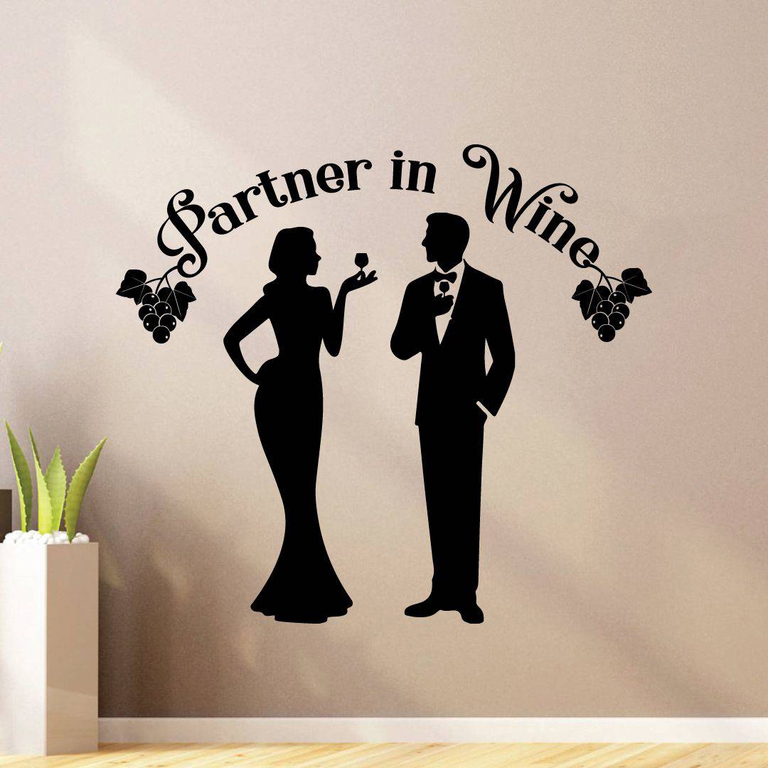 Wine Quotes Vinyl Wall Sticker Wall Decal - Partner In Wine Quotes Wine Quote Wine Bottle Drinking Glass