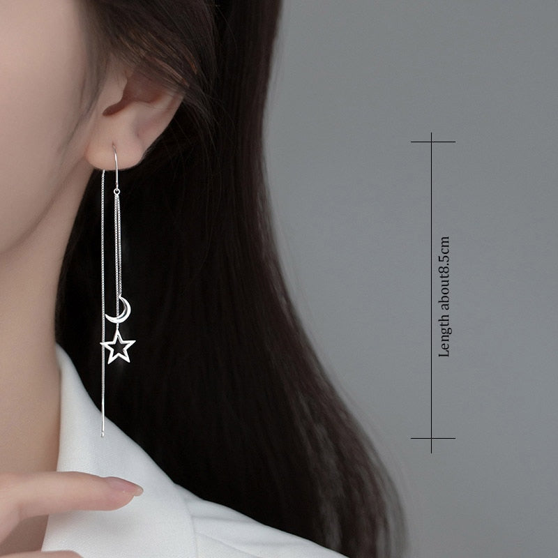 New Fashion Korean Chain Tassel Drop Earrings for Women - Retro Silver Color Hanging Earrings