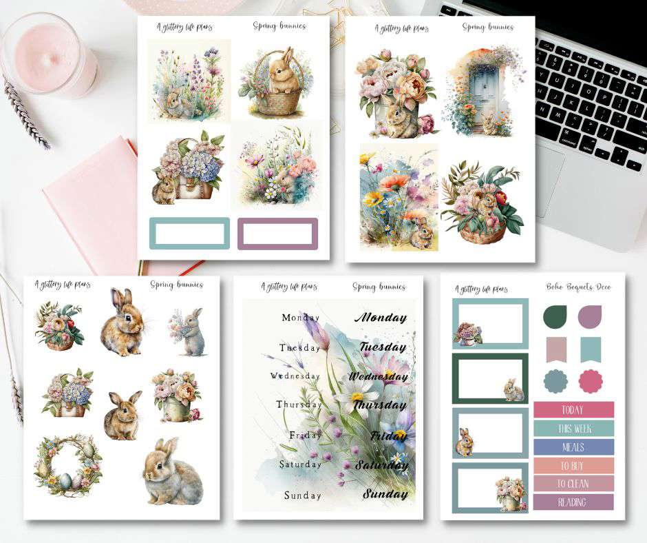 Spring Bunnies Mini Kit - Planner Stickers and Decorations