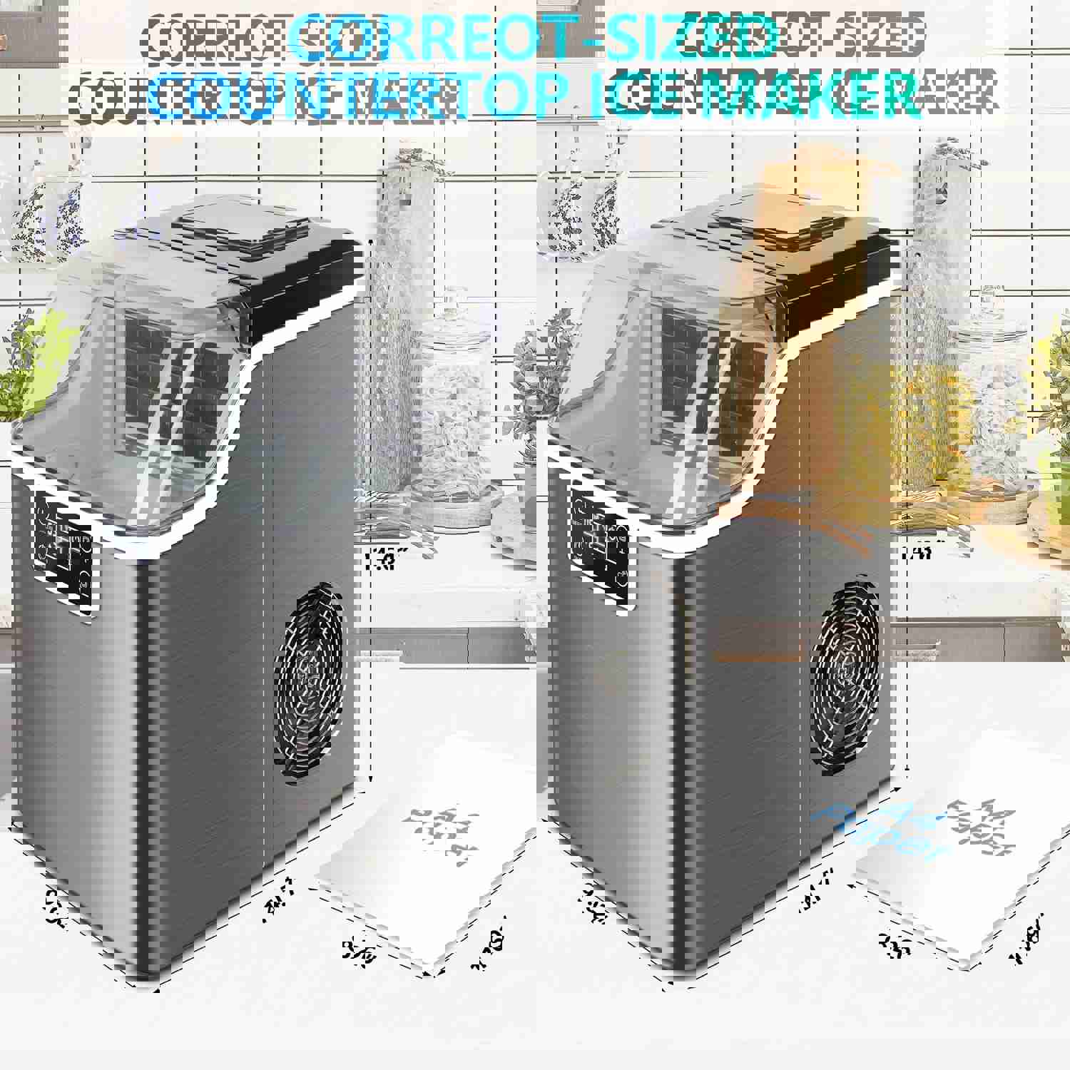 Portable Electric Countertop Ice Maker Machine with LCD Display, 44Lbs/24H, Self-Clean, Silver