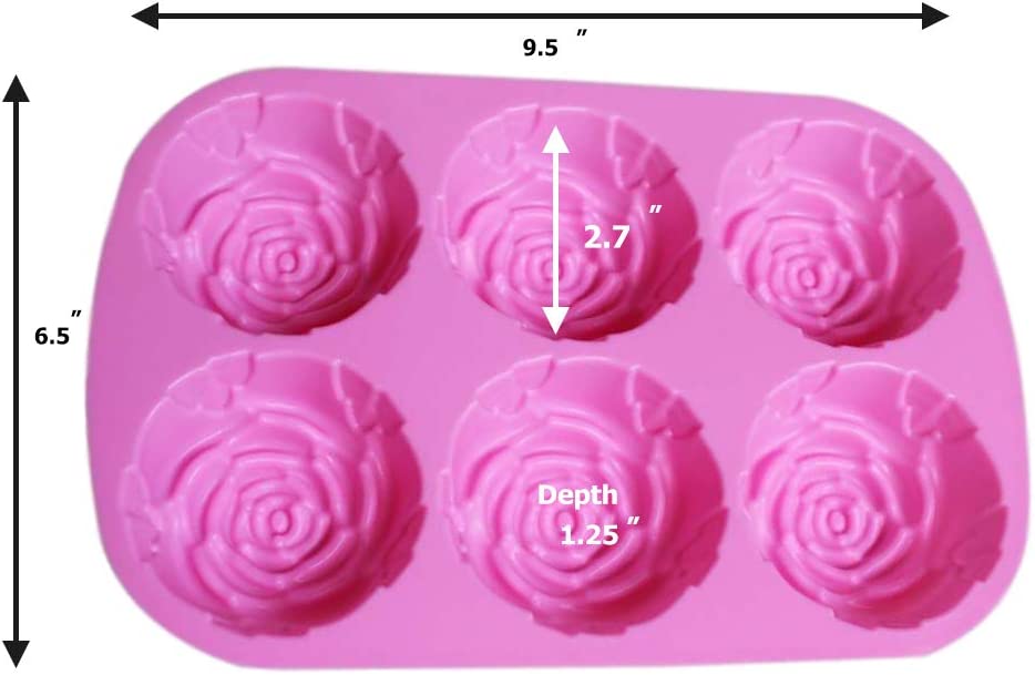 PopBlossom Set of 2 Large Rose Flower Ice Cube Chocolate Soap Tray Mold Silicone Party Maker