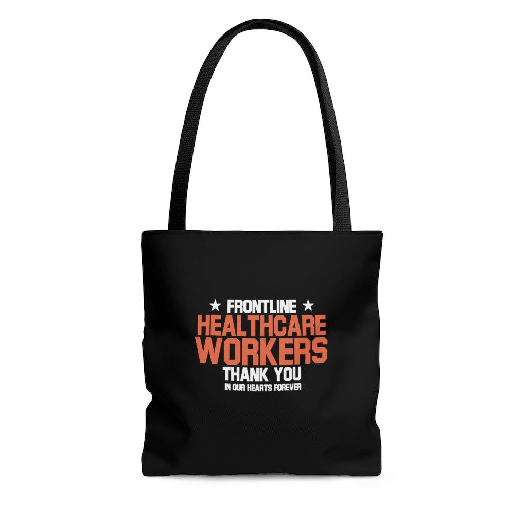 Frontline Healthcare Workers Thank You Black AOP Tote Bag (3 Sizes Available)