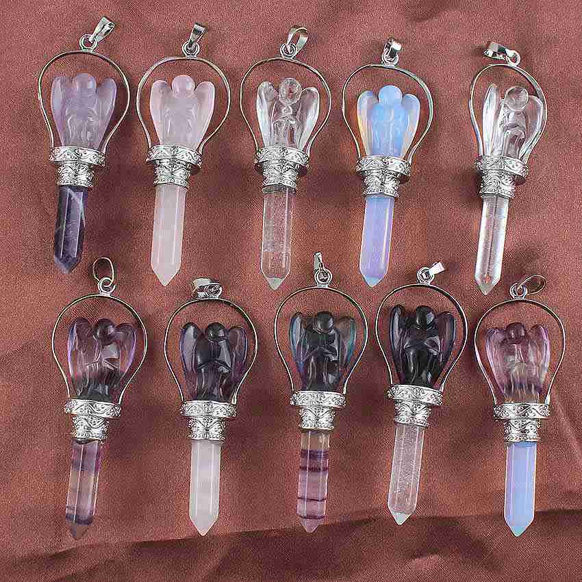 Natural Gnergy Gemstone Healing Crystal Hexagonal Angel Pendulum Pendant