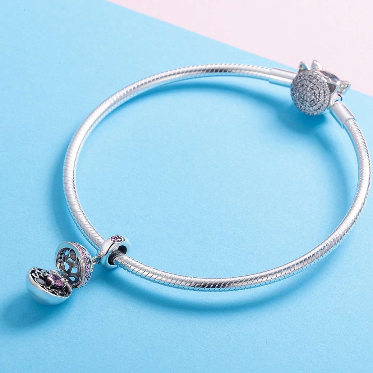 Sterling 925 Silver Hollow Round Box Pendant for Pandora & European Charm Bracelets
