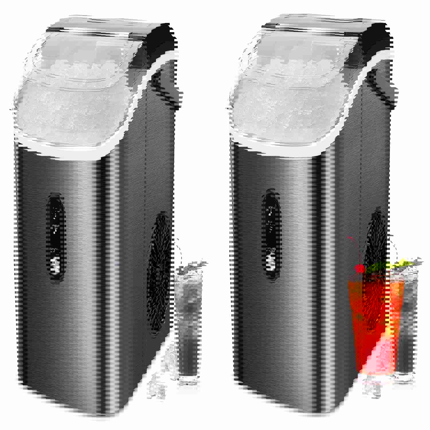 Countertop Nugget Ice Maker - Portable, Self-Cleaning, 34Lbs/Day, Stainless Steel Black