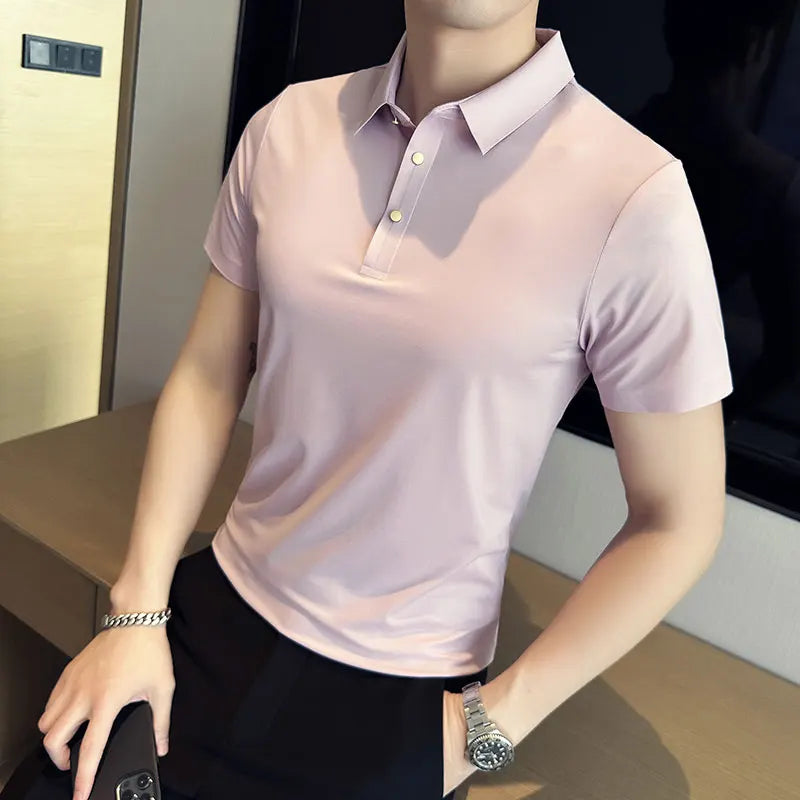 Nukty Men's Short Sleeve Polo Shirt - Summer Slim Fit High Elasticity Casual & Formal Shirt
