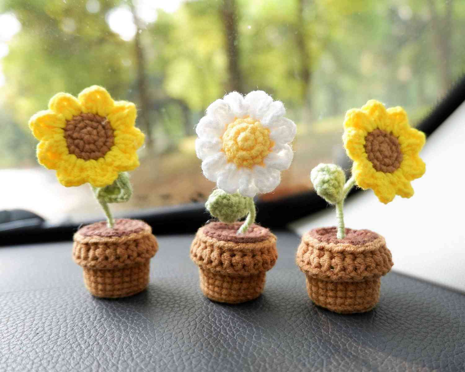 3pcs/2Pcs Mini Car Accessories - Mini Potted Sunflower/Daisy