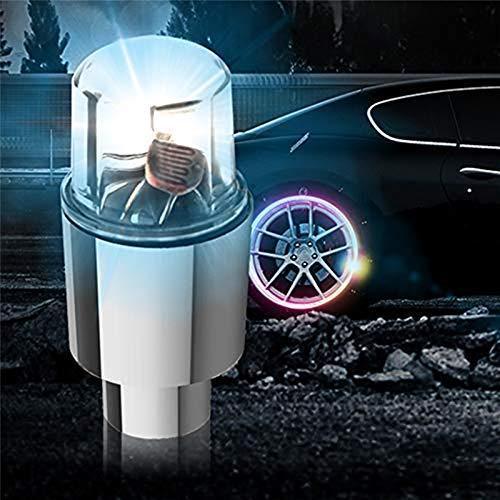Gechiqno 4 Pair LED Wheel Lights - Car Bike Wheel Tire Tyre Valve Dust Cap, Safety, Waterproof, Motion Activated