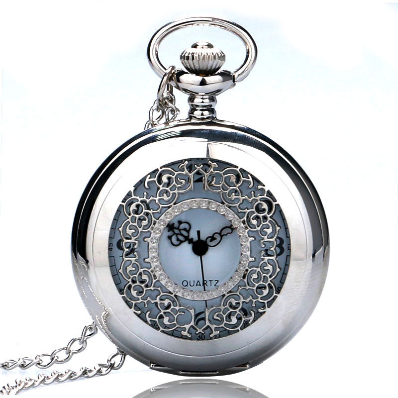 Elegant Silver Pocket Watch Pendant for Women with Blue Heart Dial