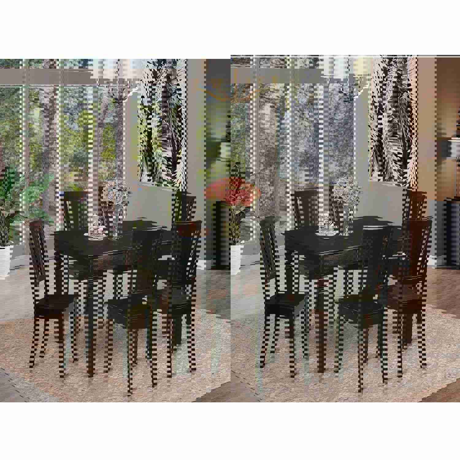 East West Furniture WEDU7-BLK-W 7 Piece Kitchen Table Set with Rectangle Dining Table and 6 Chairs, Black