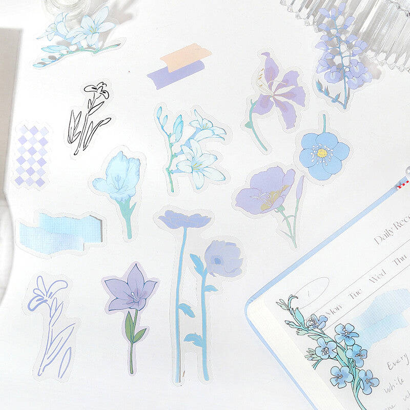 The Flowers Bloom Blue PET Flake Sticker (30 pieces)