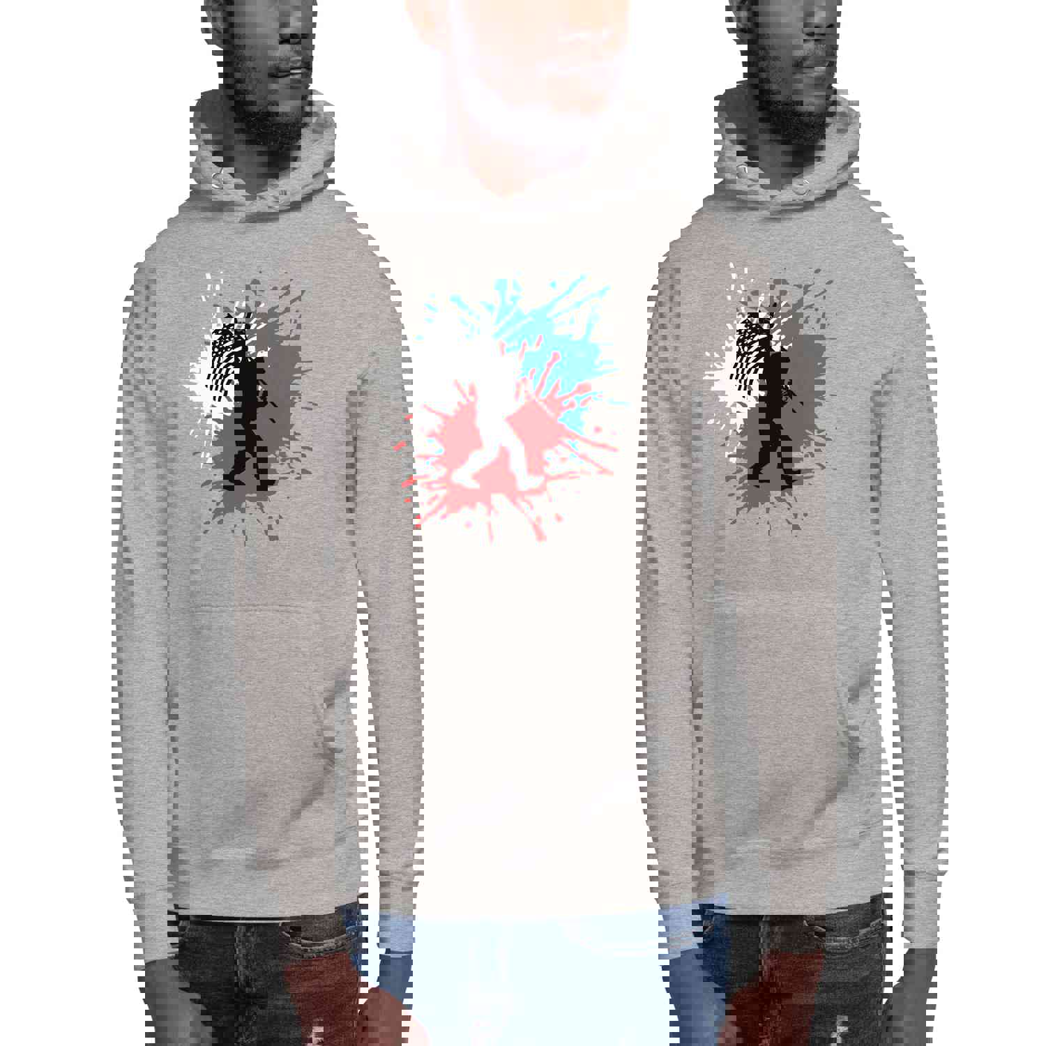 Bigfoot Sasquatch Red White and Blue American Flag Unisex Hoodie