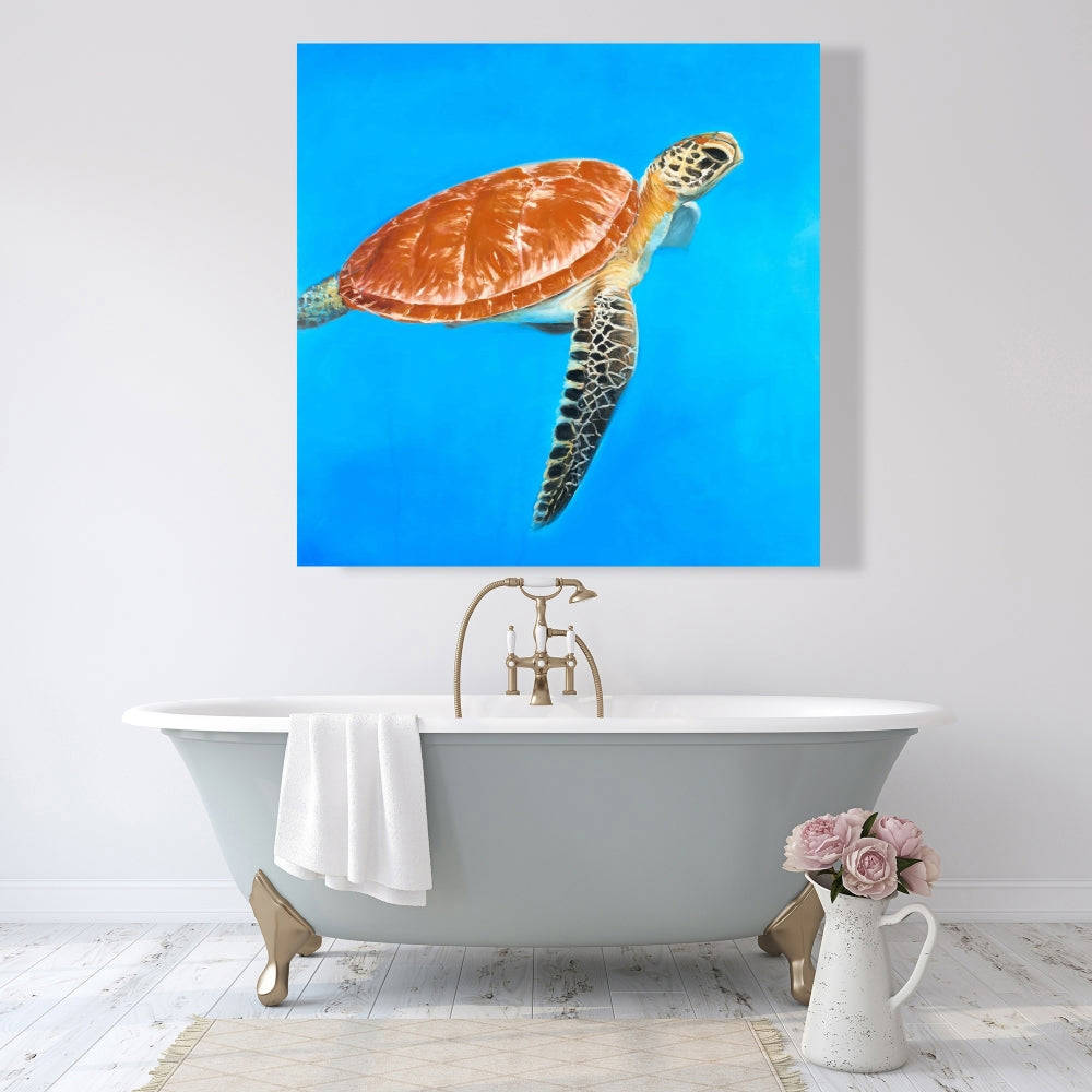 Green Aquatic Turtle Fine Art Gallery Wrapped Canvas 36x36