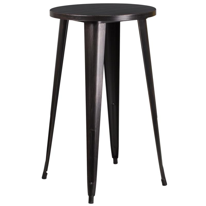 Flash Furniture Ormsby Commercial Grade 24 Round Black-Antique Gold Metal Indoor-Outdoor Bar Table Set with 4 Square Seat Backless Stools