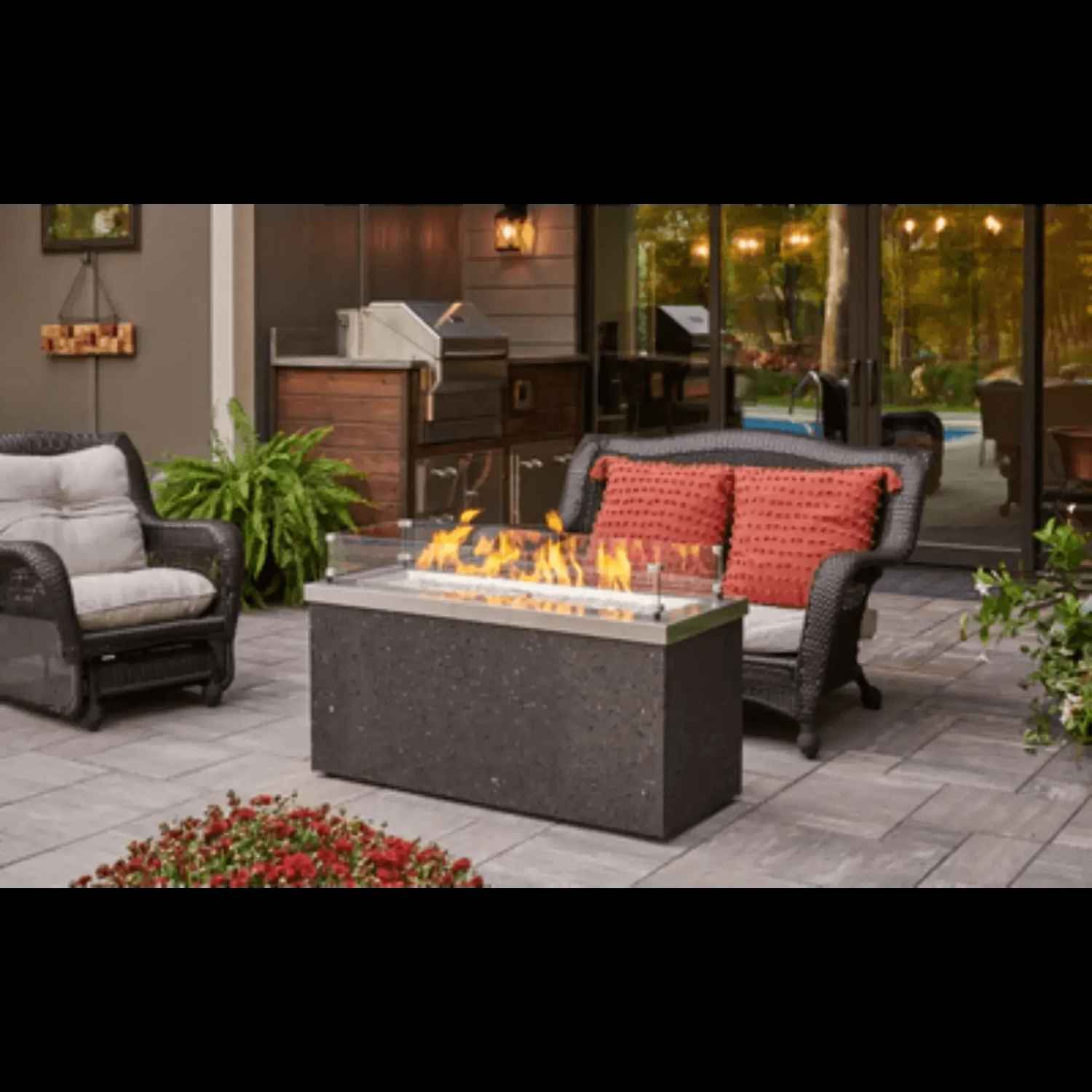 Key Largo Linear Gas Fire Pit Table - Outdoor Luxury and Warmth