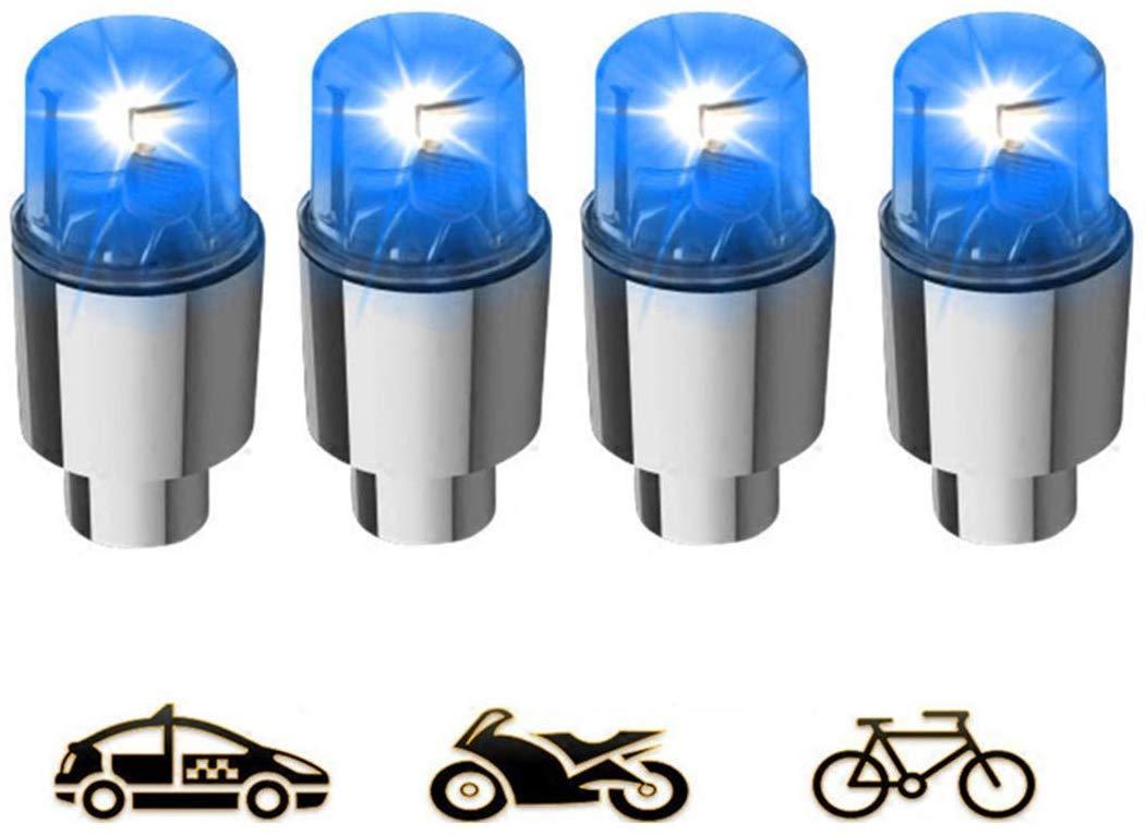 Gechiqno 4 Pair LED Wheel Lights - Car Bike Wheel Tire Tyre Valve Dust Cap, Safety, Waterproof, Motion Activated