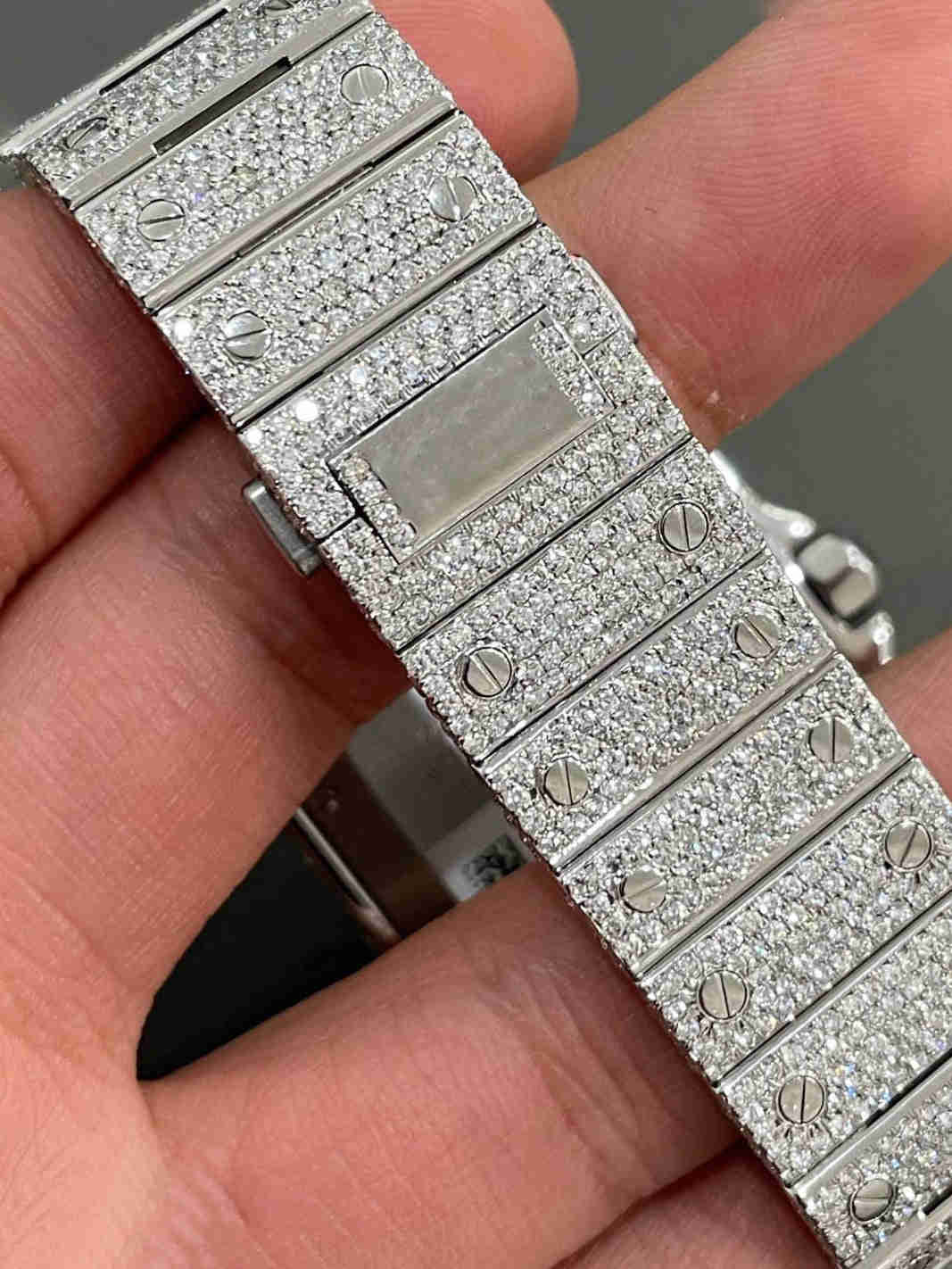 Baguette Moissanite Diamond Bezel Arabic Numeral Fully Iced Wrist Watch
